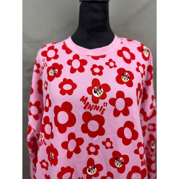 Disney Parks Minnie Mouse Pink Red Floral Pullover Woman Sweatshirt, Size 1XL - Picture 2 of 6